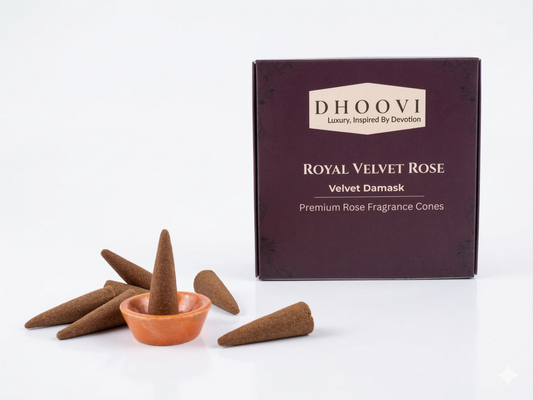 Dhoovi Premium Royal Velvet Rose Dhoop Cones – Charcoal-Free for Meditation, Yoga & Daily Pooja (Pack of 40)