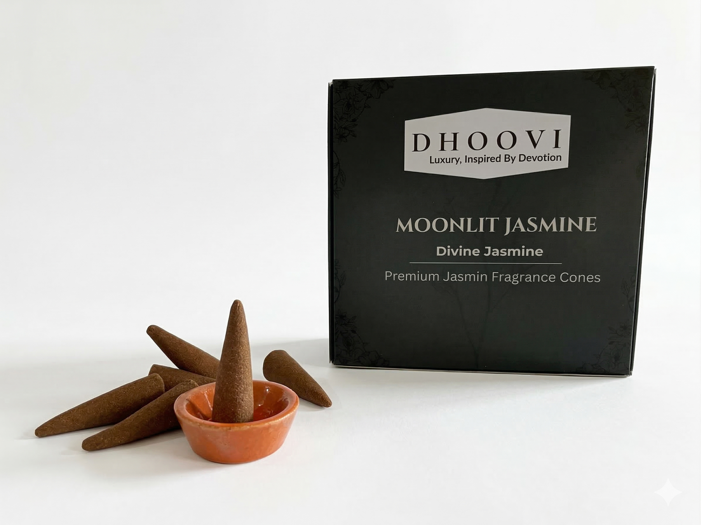 Dhoovi Premium Moonlit Jasmine Dhoop Cones – Charcoal-Free for Meditation, Yoga & Daily Pooja (Pack of 40)