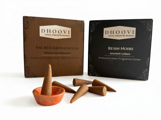Dhoovi Premium Dhoop Cones Combo - Sandalwood & Loban (80 Cones) | Charcoal-Free Natural Incense for Deep Meditation, Spiritual Healing & Home Fragrance | Long Lasting & Stress Relief