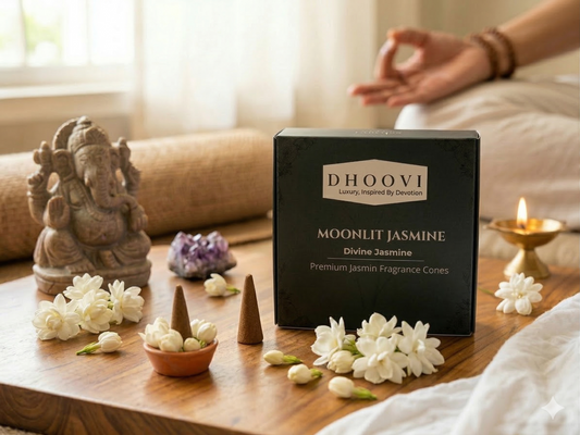 Dhoovi Premium Moonlit Jasmine Dhoop Cones – Charcoal-Free for Meditation, Yoga & Daily Pooja (Pack of 40)