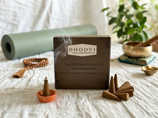 Dhoovi Premium Sacred Sandalood Dhoop Cones – Charcoal-Free for Meditation, Yoga & Daily Pooja (Pack of 40)