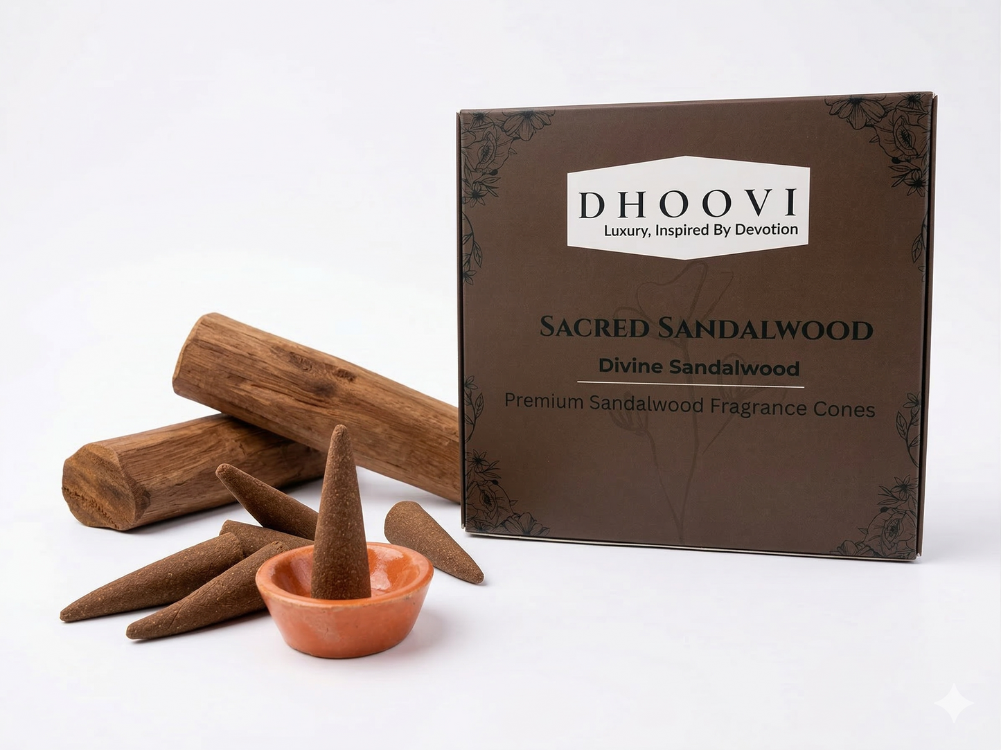 Dhoovi Premium Sacred Sandalood Dhoop Cones – Charcoal-Free for Meditation, Yoga & Daily Pooja (Pack of 40)