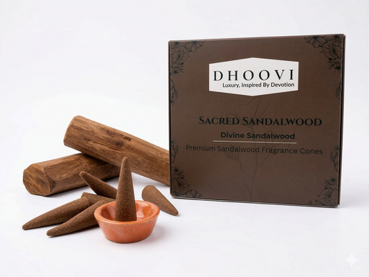 Dhoovi Premium Sacred Sandalood Dhoop Cones – Charcoal-Free for Meditation, Yoga & Daily Pooja (Pack of 40)