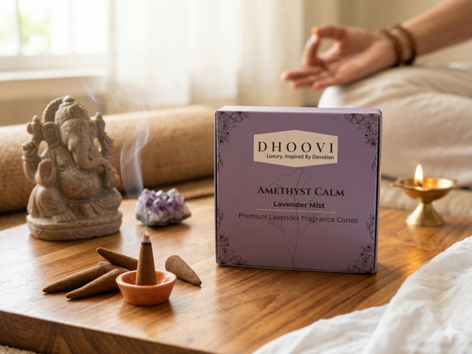 Dhoovi Premium Lavender Mist Dhoop Cones – Charcoal-Free for Meditation, Yoga & Daily Pooja (Pack of 40)